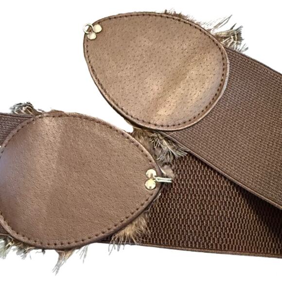 Colorful Peacock Feather Brown Stretchy Belt - Picture 7 of 7